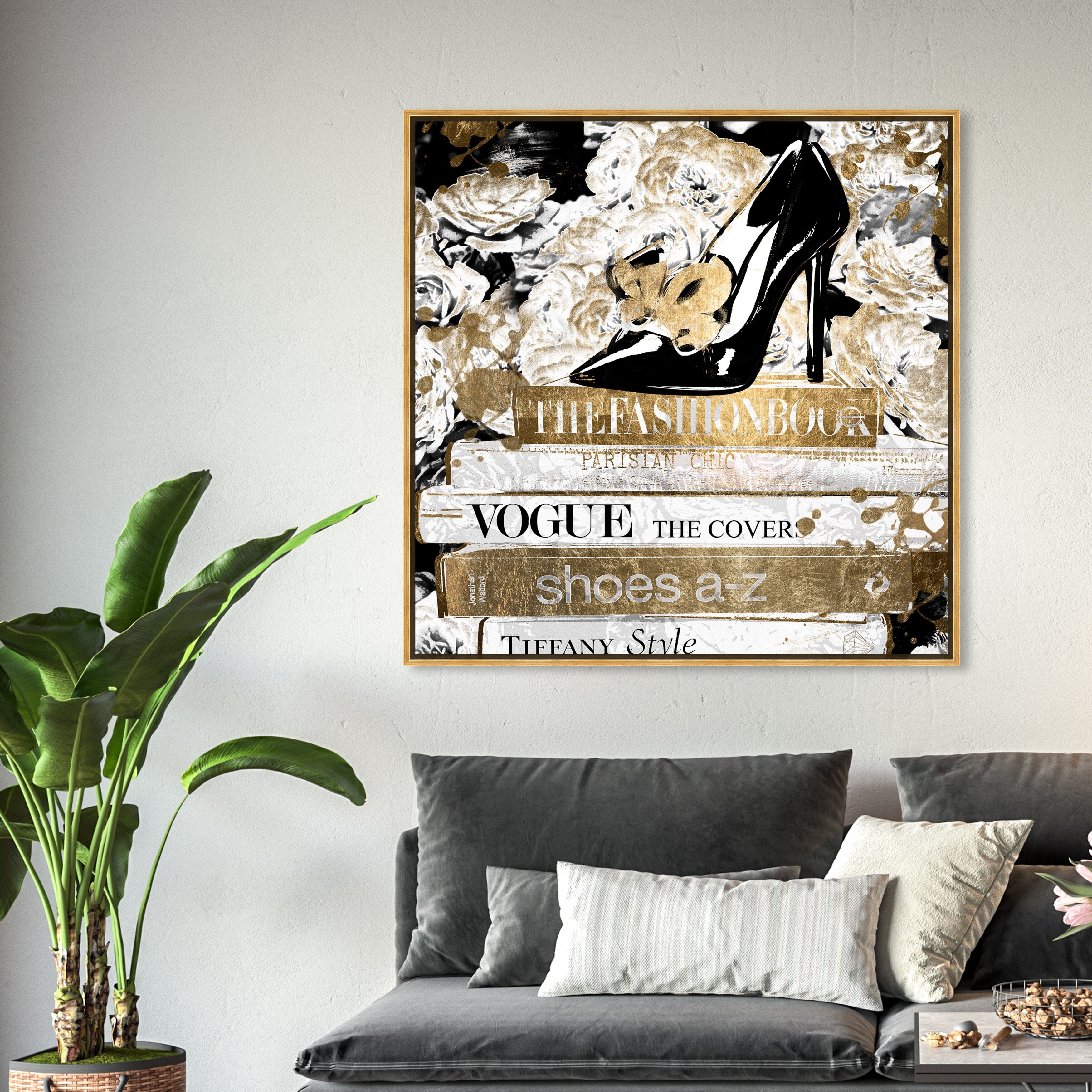 Oliver Gal Fashion and Glam Wall Art Framed Canvas Prints 'Clear Fashion  Thoughts Night' Shoes - Black, Gold - Bed Bath & Beyond - 30896808