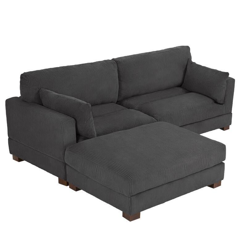 85in.W Corduroy Modular 3-Piece L-Shaped Sectional Sofa with Ottoman