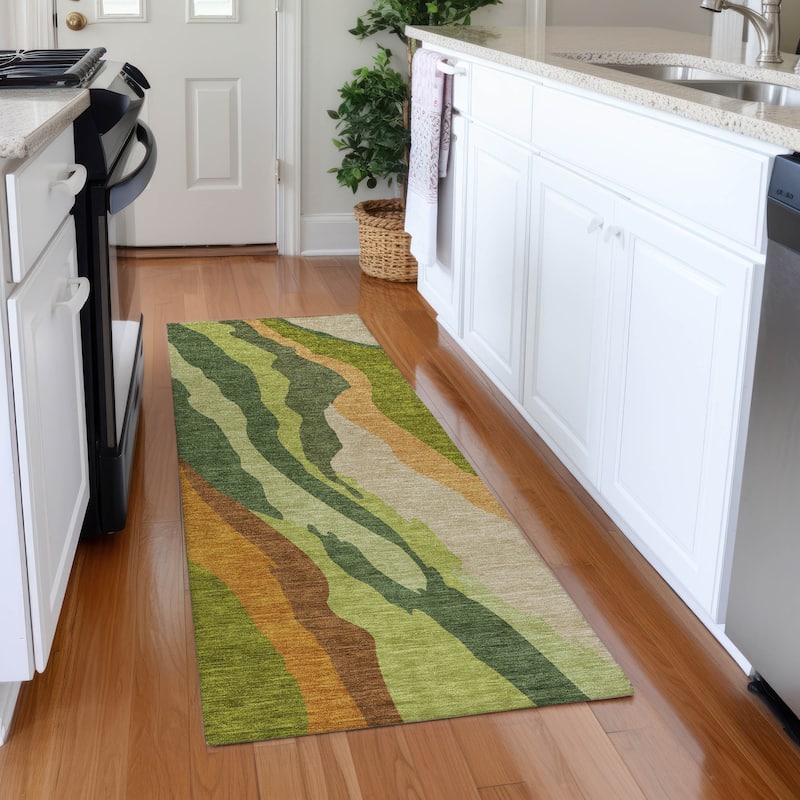 Premium Washable Super Soft Mid Century Modern Mayfield Rug - Green - 2'3" x 7'6"