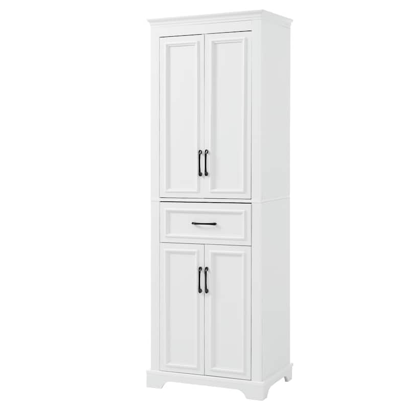 Modern Elegant White Tall Cabinet Freestanding Storage Cabinet for Bathroom with Adjustable Shelves and Damping Hinge Doors