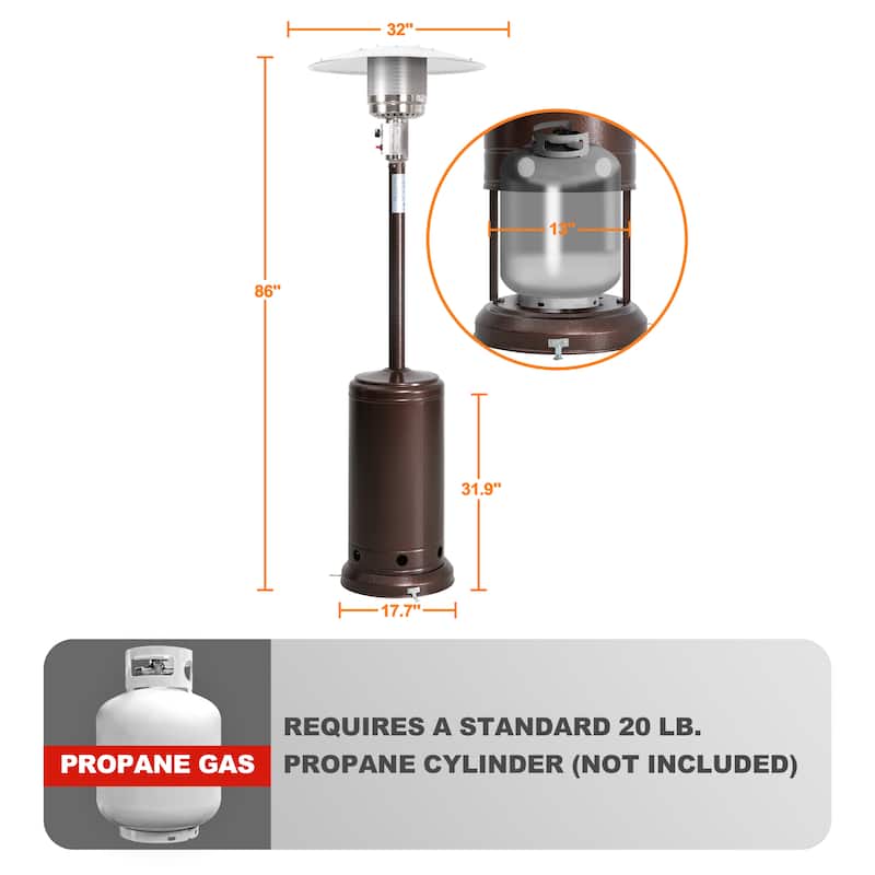Outdoor 46,000 BTU Iron Propane Gas Patio Heater with Wheels and Cover