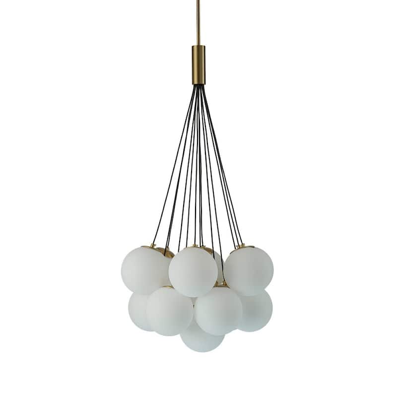 Brass Modern Milky White Glass Globe Bubble Pendant Light - 13-Light