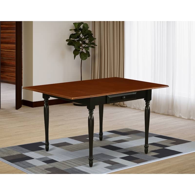 Rectangular Dining Table with Drop Leaves - 36x54 Inch Table, Black Cherry Finish, Solid Wood - 54