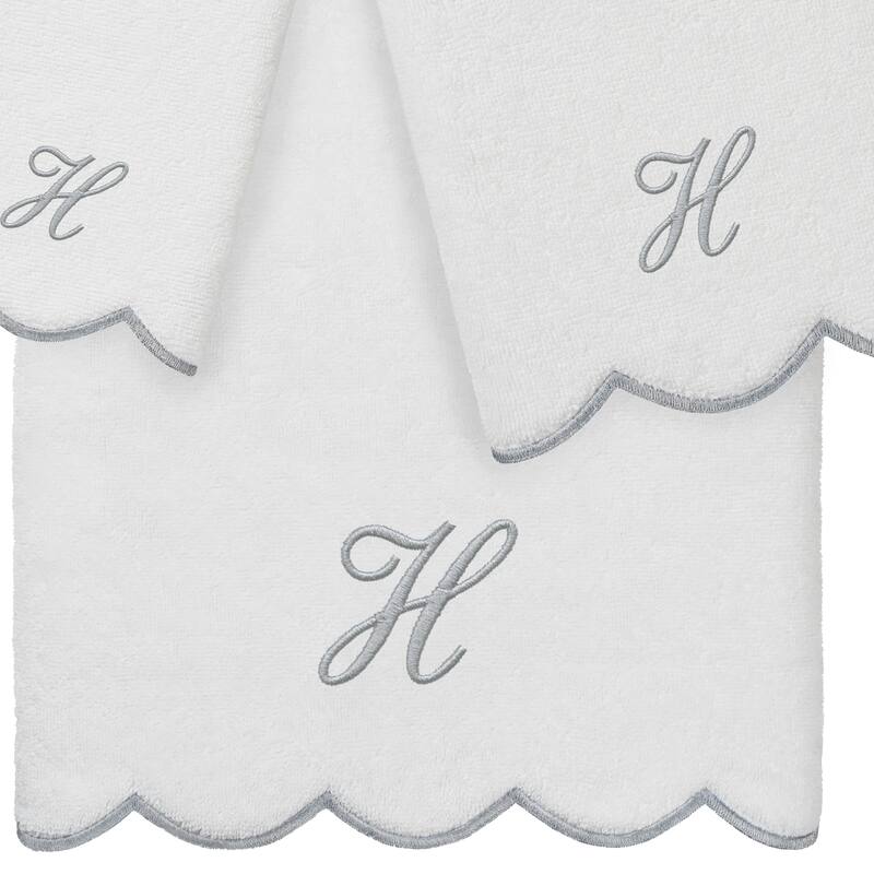 Authentic Hotel and Spa 100% Turkish Cotton Grey ADORNIA Scallop Personalized 3 Piece Towel Set - 3 Piece Set