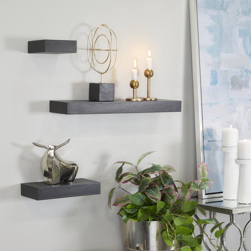 Wood 3 Shelves Wall Shelf - Set of 3 Black or White - CosmoLiving by Cosmopolitan