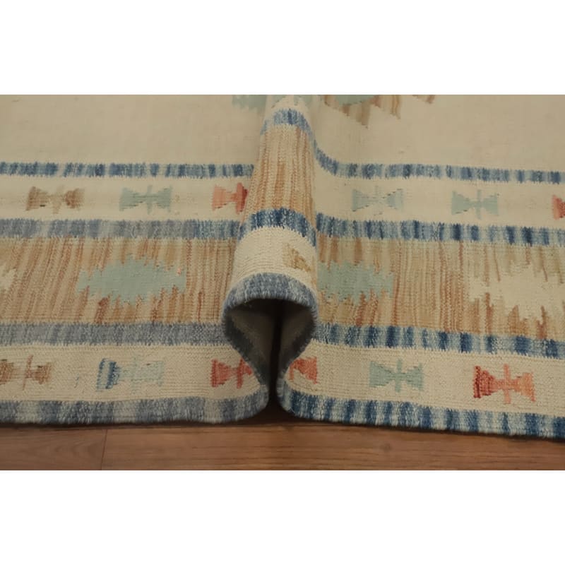 Hand Woven Southwestern Wool Beige Geometric Area Rug - 12' 9'' X 9' 9''