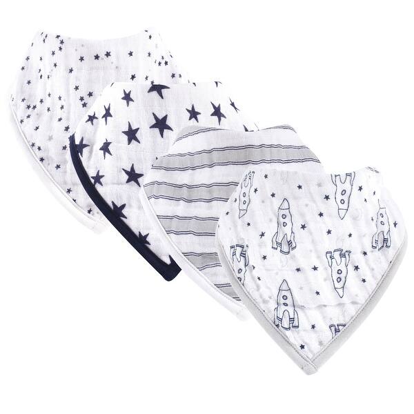 slide 1 of 1, Hudson Baby Infant Boy Muslin Cotton Bandana Bibs 4pk, Rocket Ship, One Size - Rocket Ship - One Size One Size - Rocket Ship