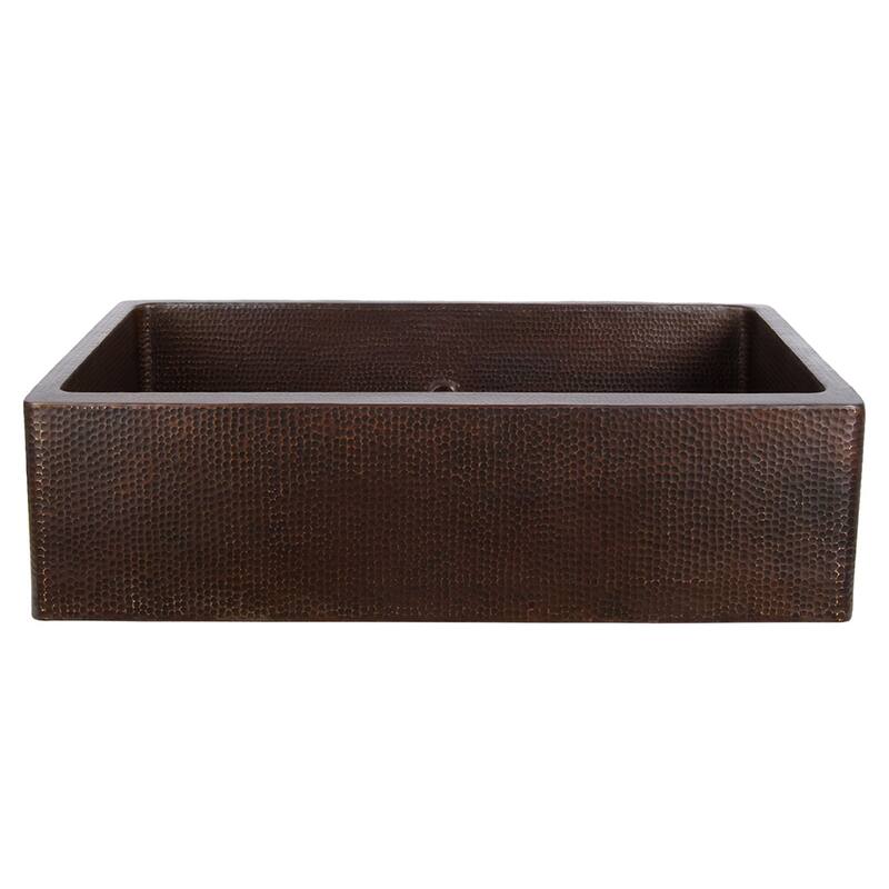 33-in Hammered Copper Kitchen Apron 50/50 Double Basin Sink with Short 5-in Divider w/ Accessories (KSP3_KA50DB33229-SD5)