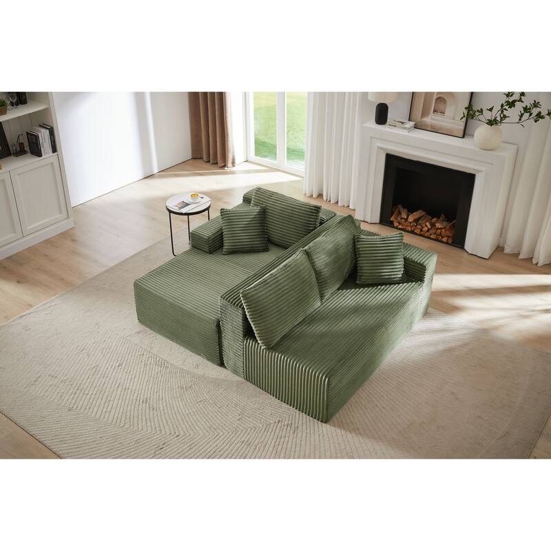 L-Shaped Modular Sectional Sofa with Chaise Lounge, Corduroy Cloud Boneless Couch with Deep Seat, Full-Compression 4 Seat Sofa