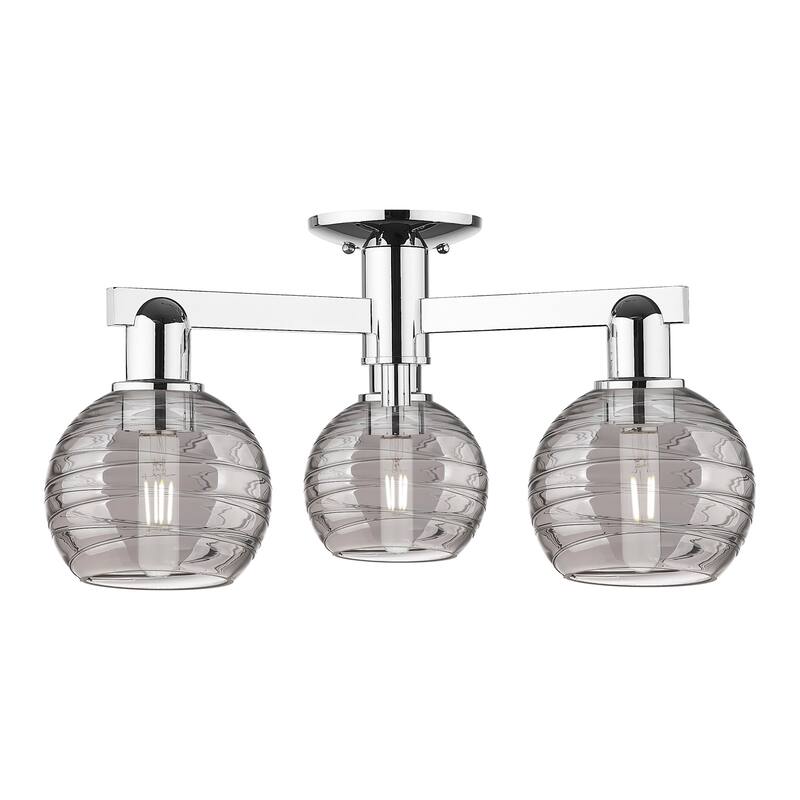 Innovations Lighting 716-3F-10-24 Athens Deco Swirl Semi-Flush Athens - Polished Chrome / Light Smoke Deco Swirl
