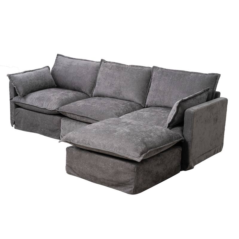 93" Modular L-Shaped Sectional Sofa with Movable Ottoman, 4-Seater Living Room Couch