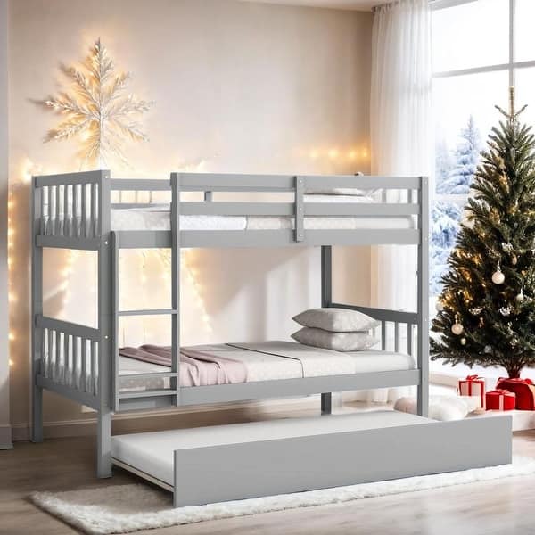 slide 2 of 12, Twin Over Twin Bunk Beds with Trundle, Convertible into 2 Beds, Grey Grey