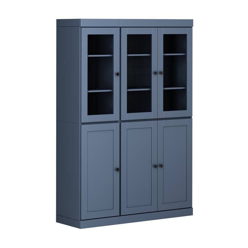 Palace Imports 100% Solid Wood 48.5" Pantry Cabinet with Clear Glass, Shaker Doors, 2-Drawers and Adjustable Shelves