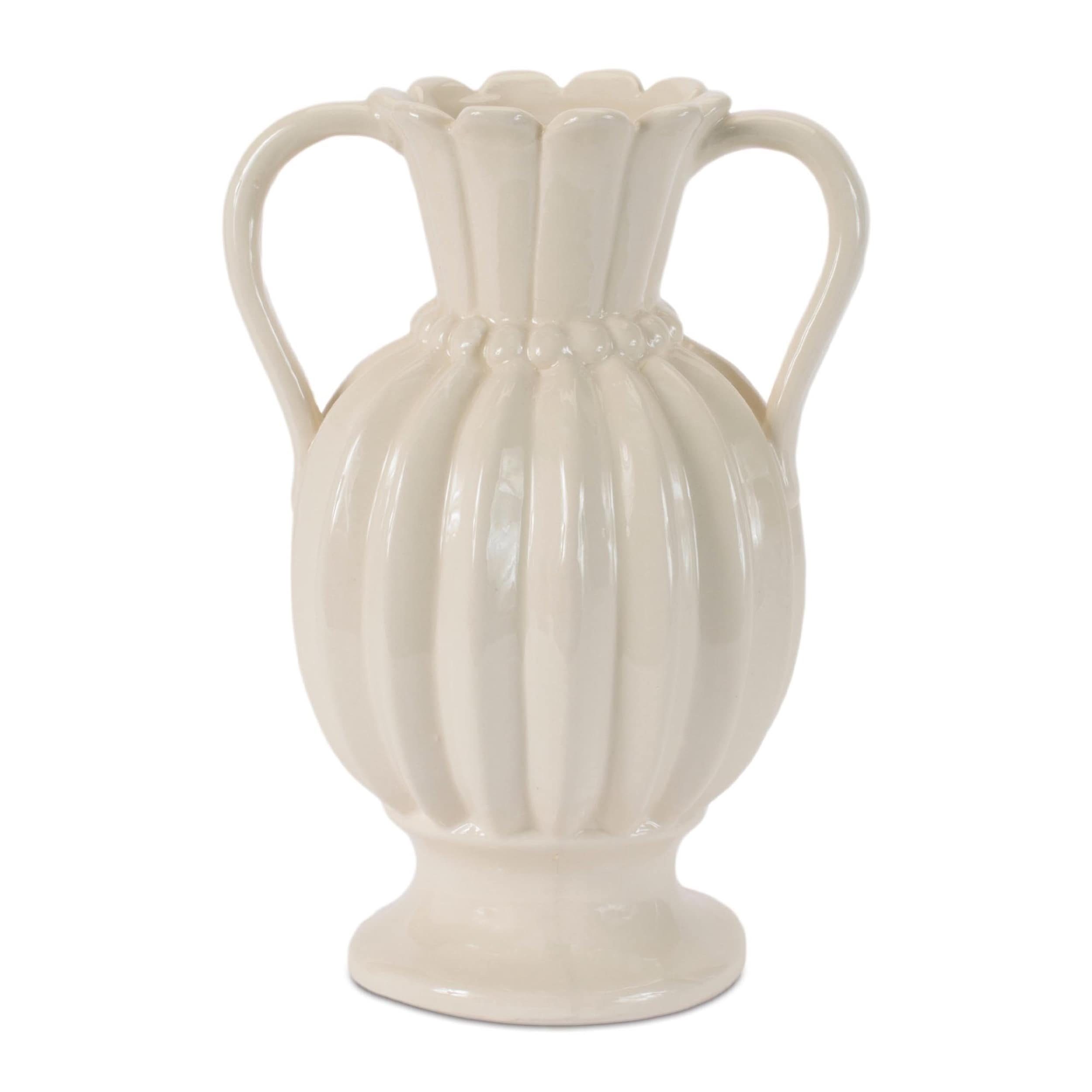 Stoneware led Ribbed Vase 9"H