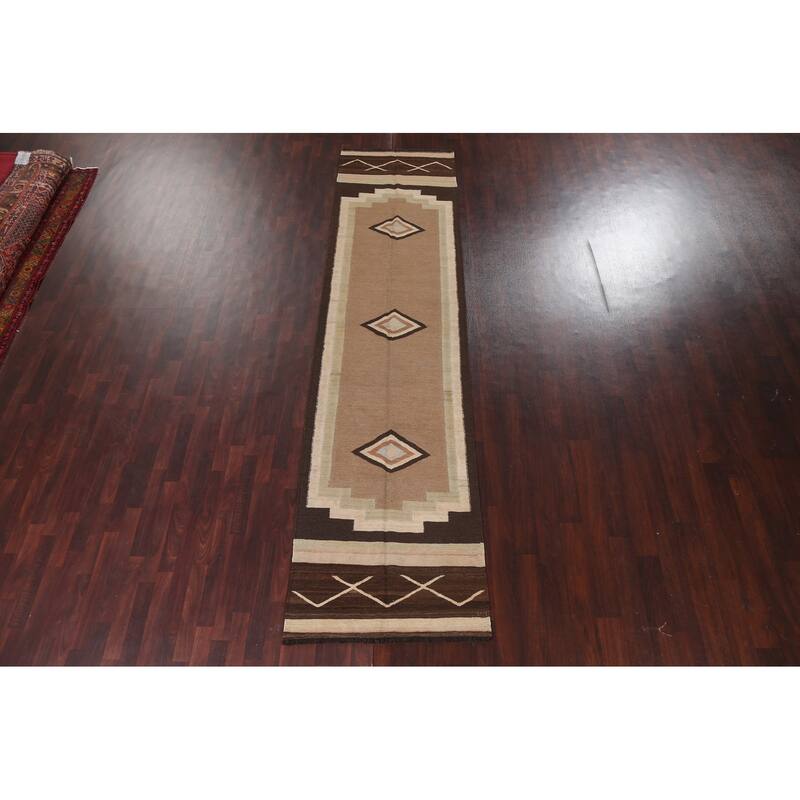 Natural Dye Kilim Oriental Wool Runner Rug Flat-weave Staircase Carpet - 3'2" x 12'9"