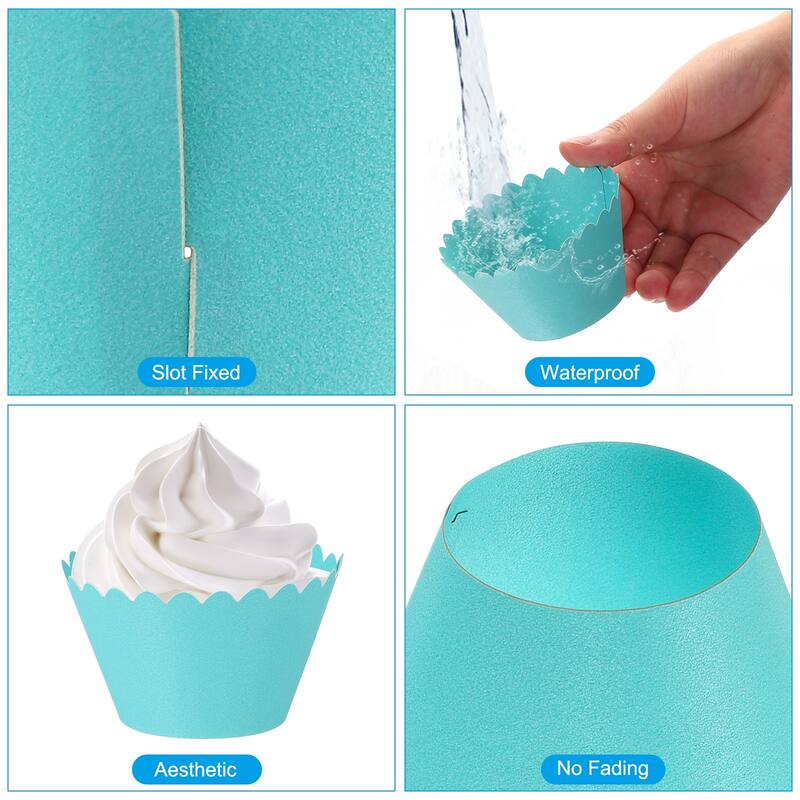 Cupcake Wrappers Paper, 50 Pack Baking Cups Standard Wave Decor, Light Green - Light Green