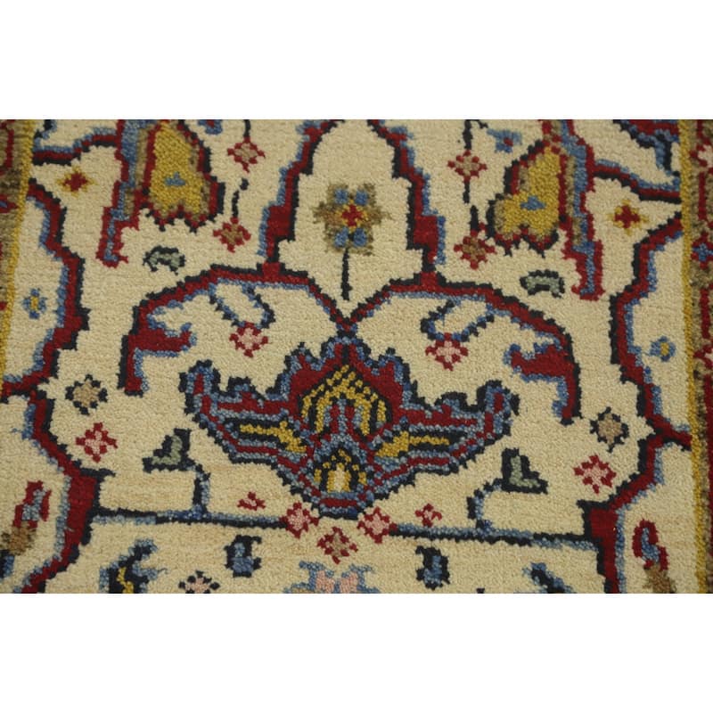 Hand-knotted Transitional Wool Carpet Beige Oushak Rug Floral Oriental Area Rug - 10' 0'' X 2' 7''
