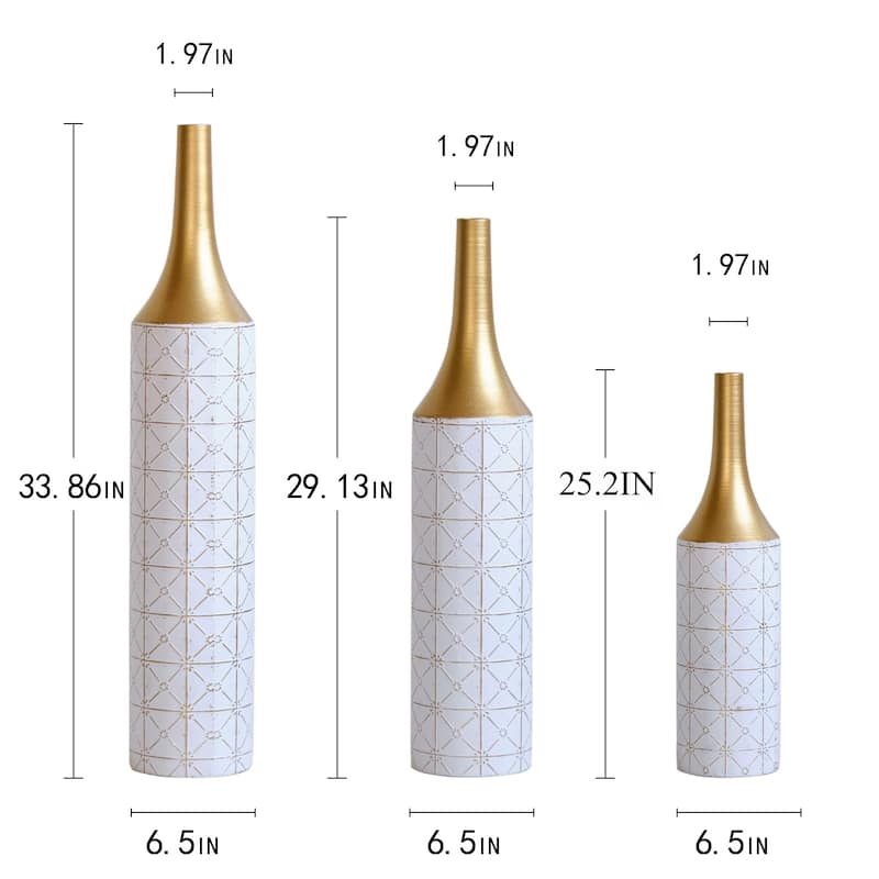 Metal Vases Set of 3, Floor Decorative Vase Glazed Metal Vases, Cylinder Vase