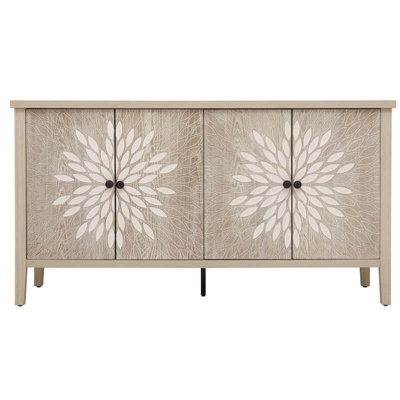 GDFStudio - Oakvista Modern Wooden Storage Sideboard Buffet Cabinet with 4 Doors and Adjustable Shelves