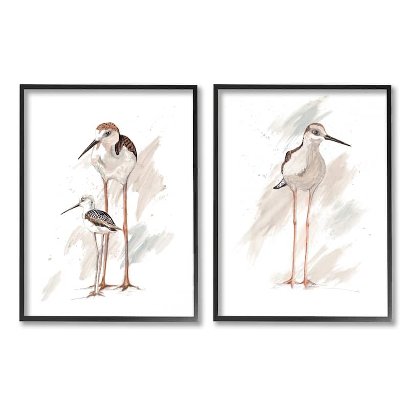 Stupell Sandpiper Bird Family Sunny Beach Coastal Bird 2pc Multi Piece Framed Wall Art Set - White