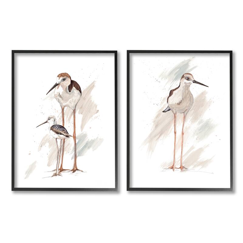 Stupell Sandpiper Bird Family Sunny Beach Coastal Bird 2pc Multi Piece Framed Wall Art Set - White