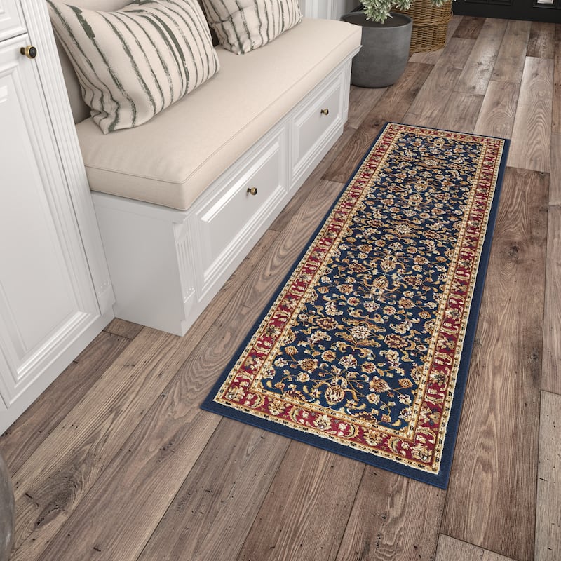 Soho Traditional Floral Indoor Area Rug - 2'3'' x 7'3'' Runner - Navy