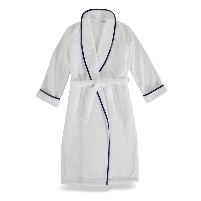 Kassatex Turkish Plush Robes - L/XL - White/Navy