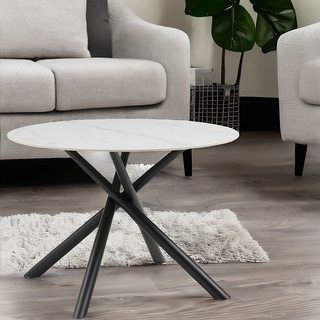 Modern Round Dining Table White Sintered Stone Tabletop - Bed Bath ...