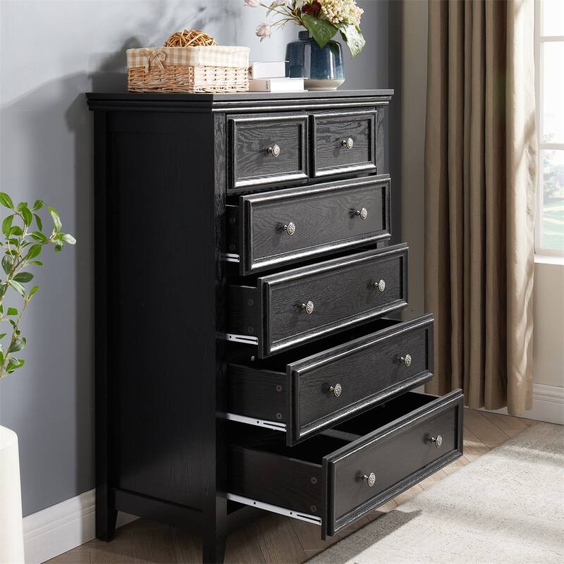 Modern 6 Drawers Dresser with Metal Handles and Metal Slide Rails