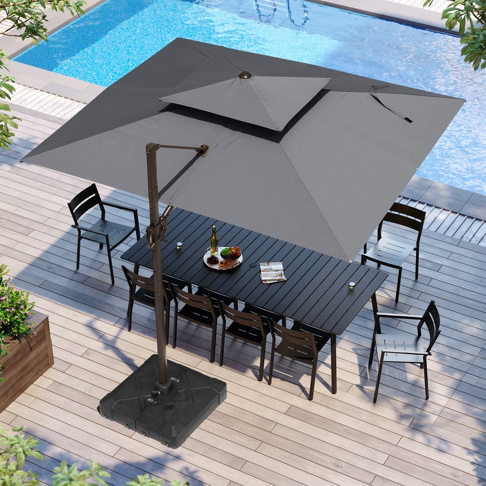 custom patio umbrella with logo (4-Panel) Best Choice Products 10ft 3-Tier Solar Patio Umbrella w/ 24 LED Lights  Tilt Adjustment  Easy Crank - Green NEBO Inspector 500 Lumen Color:BLACK FRAME WITH CANVAS NATURAL SUNBRELLA FABRIC The heavy duty 45mm