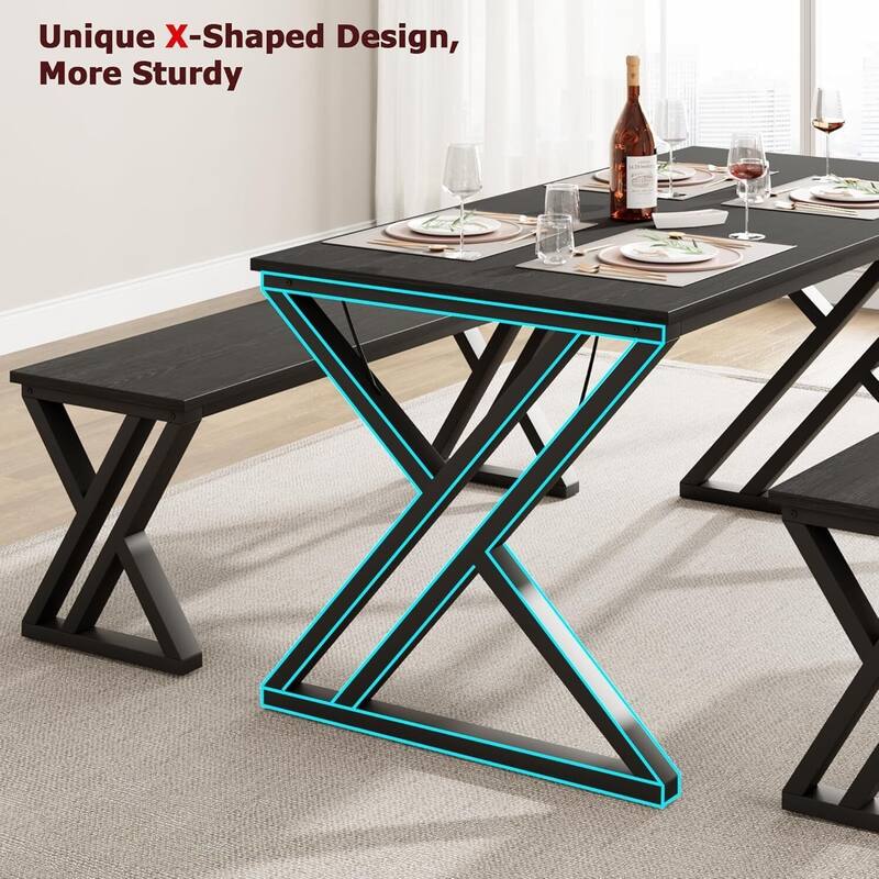 55" Large Kitchen Table Set with 2 Benches