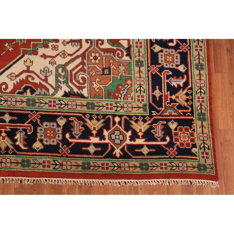 Geometric Heriz Serapi Oriental Area Rug Handmade Wool Carpet - 8'11" x 11'9"