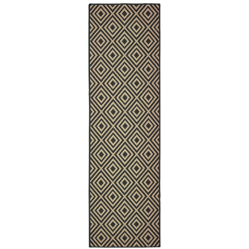 Vista Home Malta Black/Tan Diamond Indoor-Outdoor Rug. - 2'3" x 7'6" Runner