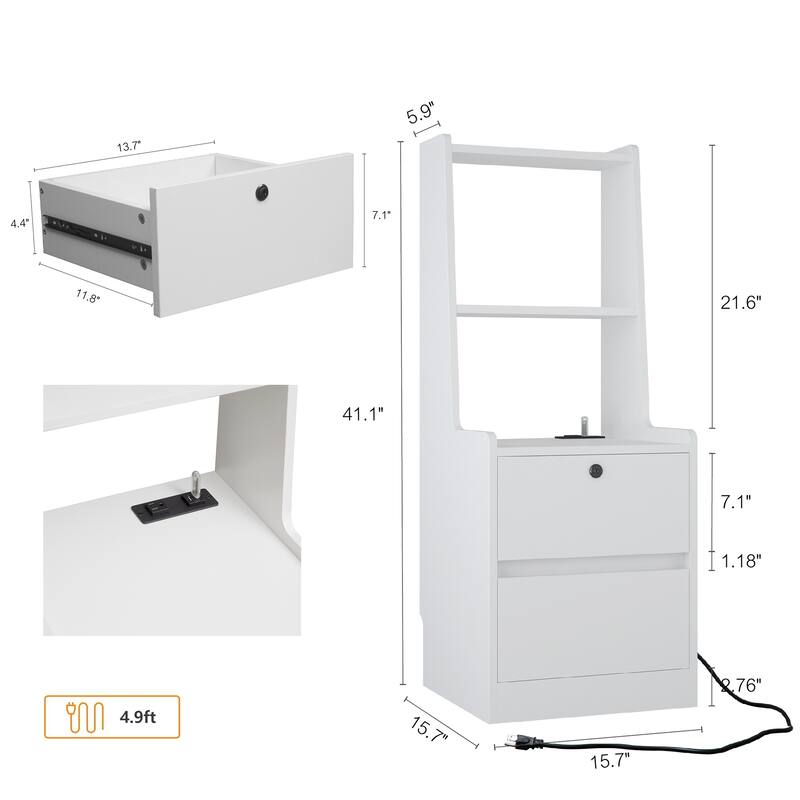Nightstands with Charging Station,Night Light,Bookshelf (Set of 2)