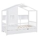 preview thumbnail 45 of 50, Pine Wood House Bed with Trundle Bed, Bookcase Bed with Storage Shlef & Roof, Semi-enclosed Design, for Kids Girls Boys