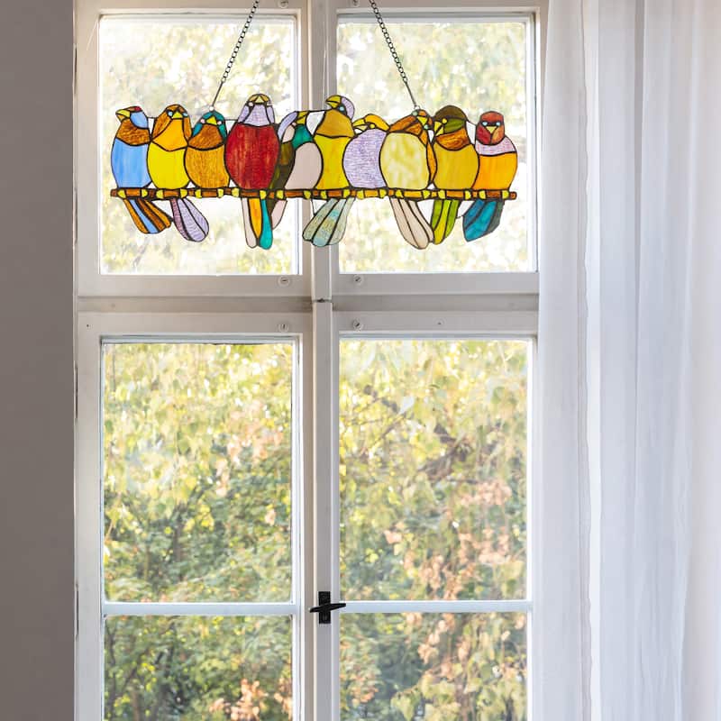 River of Goods Stained Glass Birds on Wire 9.25-in. Window Panel - 24.25"L x 0.25"W x 9.5"H