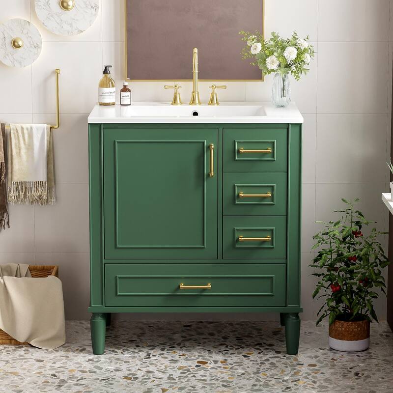 GDFStudio - Asa 30" Bathroom Vanity with Ceramic Sink, Soft-Close Door & Multiple Drawers