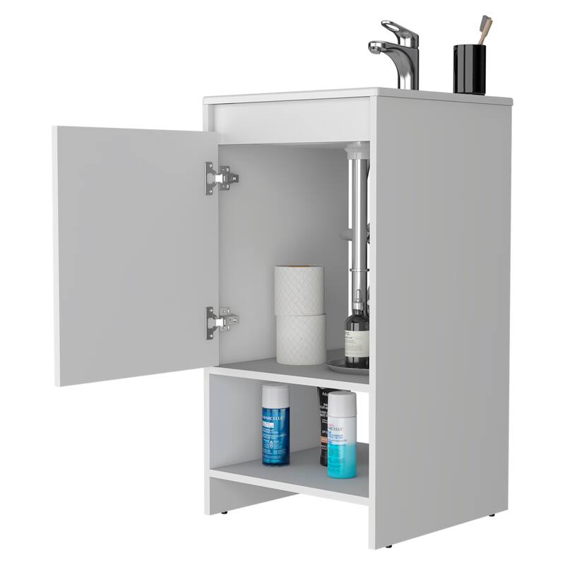 Small Bathroom Vanity Cabinet with Open Shelf and Sturdy Design - 17.7"W x 33.5"H - 17.7in L