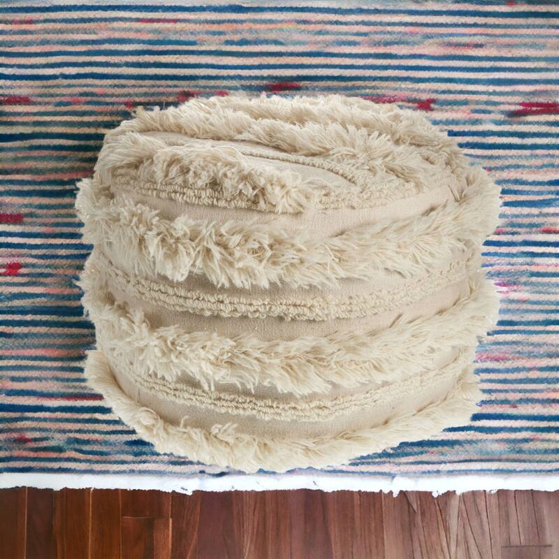 HomeRoots 18" Ivory 100% Cotton Ottoman
