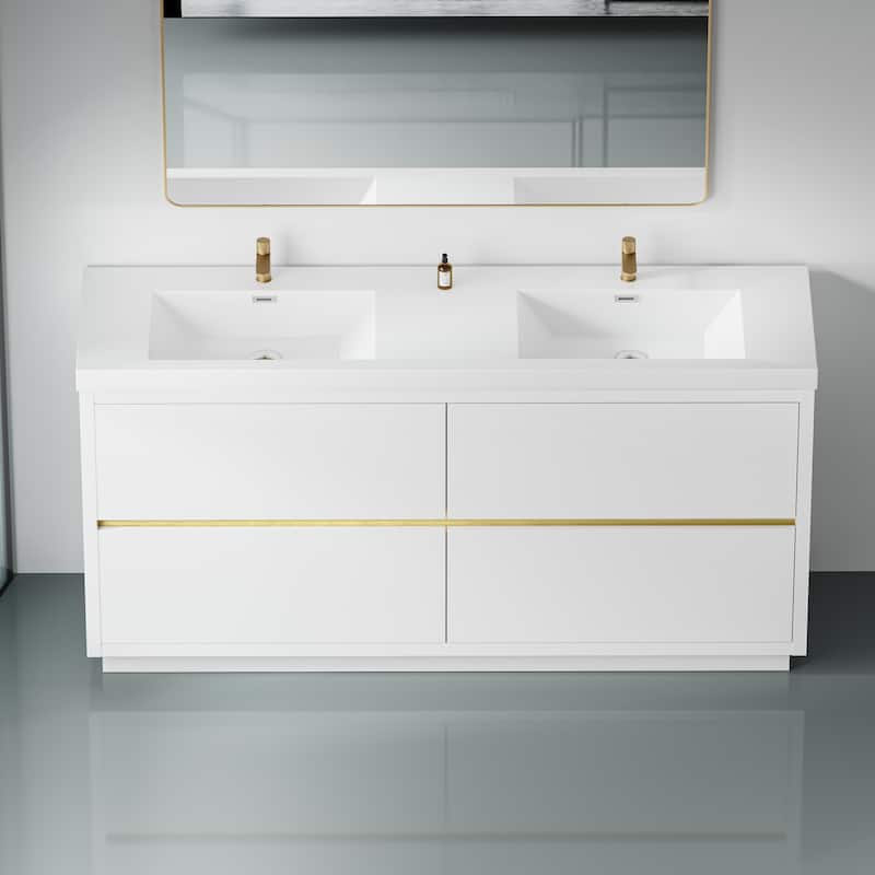 GDFStudio 72" Freestanding Bathroom Vanity with Double Sinks