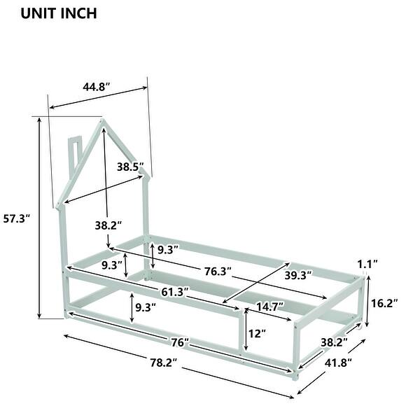 Twin Size Pine Wood Platform Bed Frame with House-Shaped Headboard Floor Bed with Full-Length Guardrails, Light Green