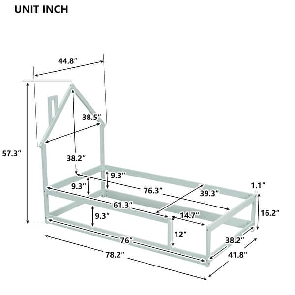 dimension image slide 1 of 3, Twin Size Wooden Floor Bed with House-Style Headboard and Guardrails for Safe and Imaginative Sleep