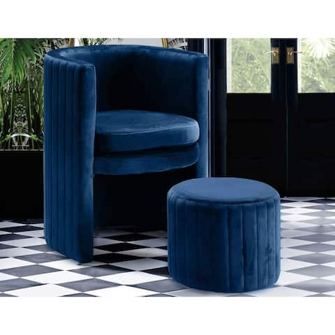 Best Master Furniture Zoya Velvet Upholstered Barrel Chair with Ottoman