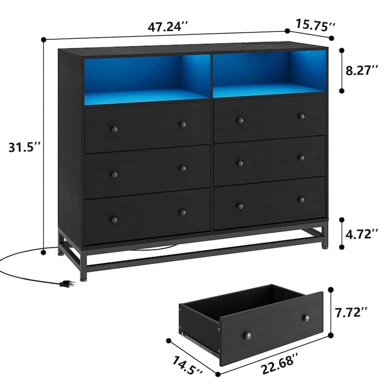Wide Dresser for Bedroom with Charging Station