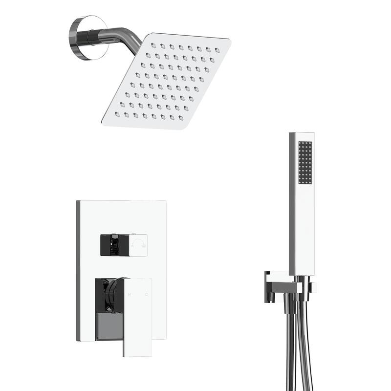 Wall Mounted 6 in Rain Shower Head Bathroom Shower Faucet Set, 2-Setting Square Shower System With Rough-In Valve, & Handheld