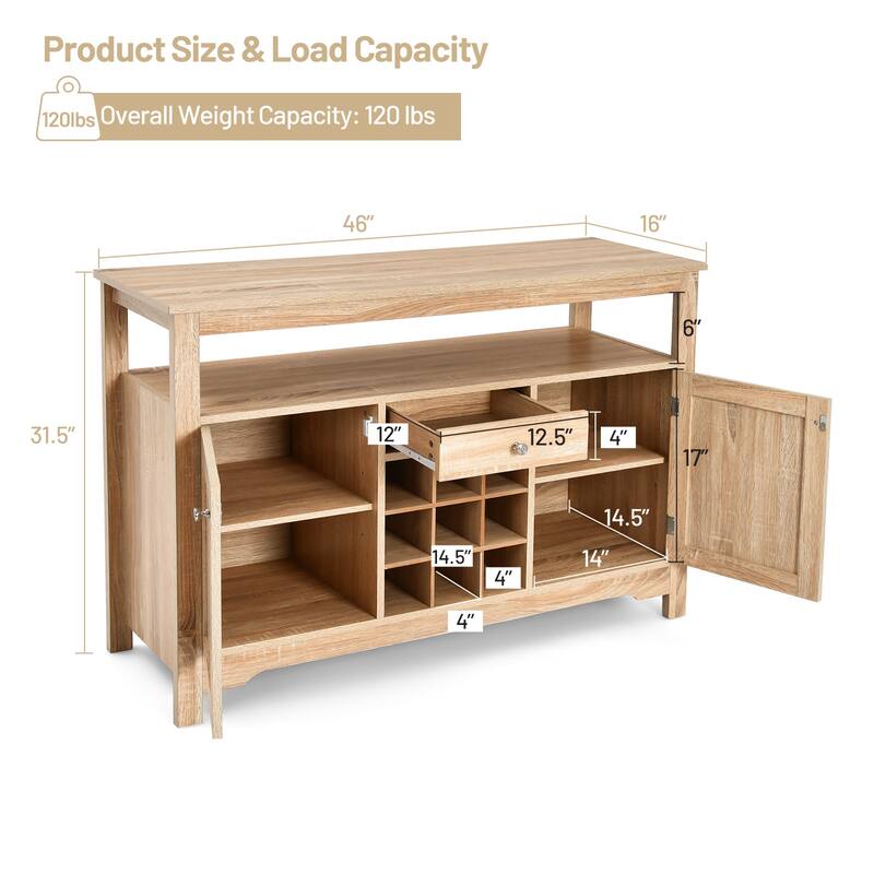 Gymax Buffet Server Wine Cabinet Console Table Dining Room Natural