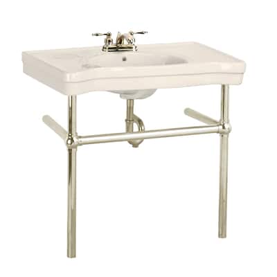 Biscuit Colored Bathroom Console Sink With Metal Legs Belle Epoque Grade A Vitreous China Renovators Supply