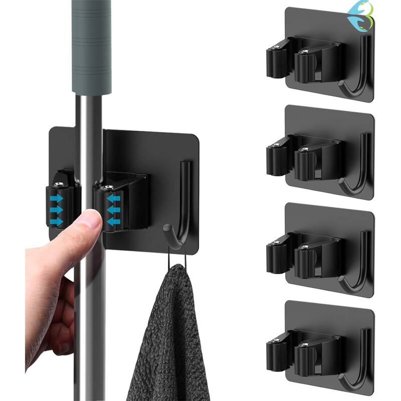 Mop Broom Organizer Wall Mounted - Black