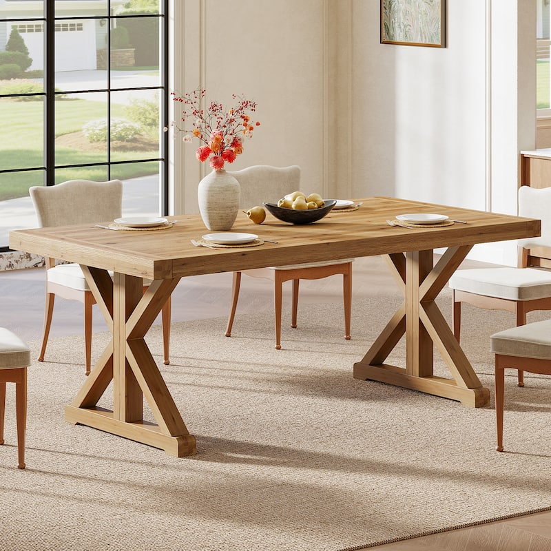 Solid Wood Dining Table, 63" Long Farmhouse Kitchen Table for 4-6 People - 31.49" D x 62.99" W x 30.51" H