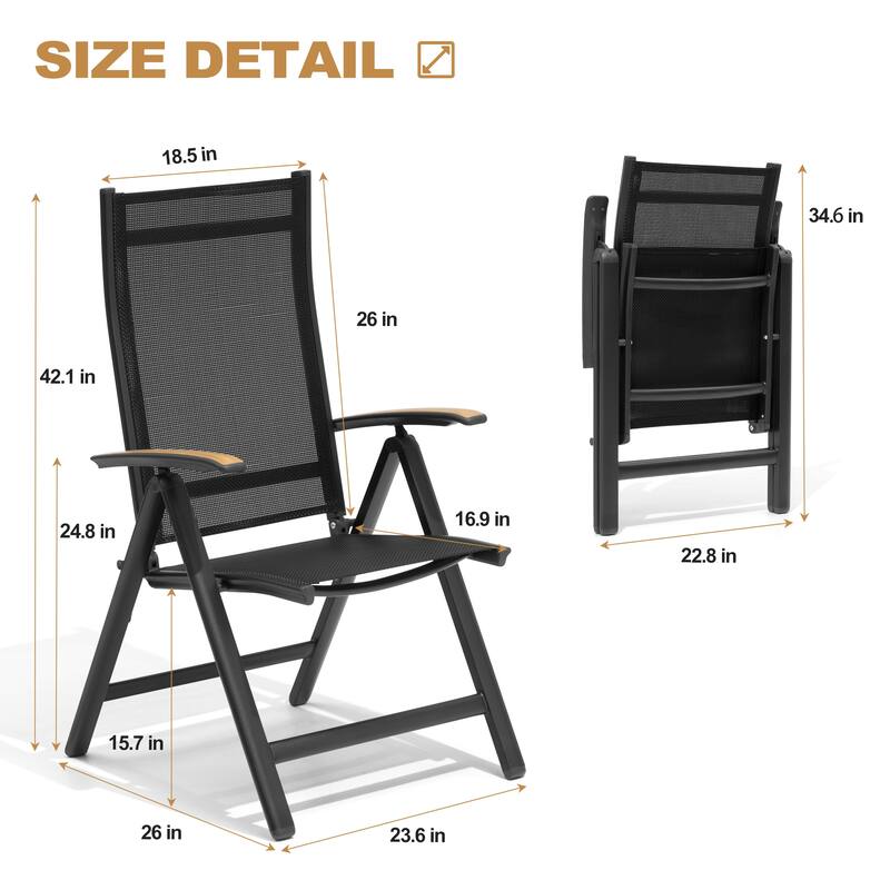 Pellebant Patio Folding Chairs Camping Deck Garden Aluminum Dining Chair - 23.6 in W * 16.9 in D * 42.1 in H